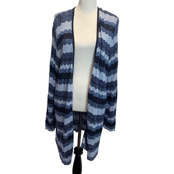 Open-Front Cardigan Sweater 2X CJ Banks Blue Navy Lightweight Open Weave - Picture 1 of 8